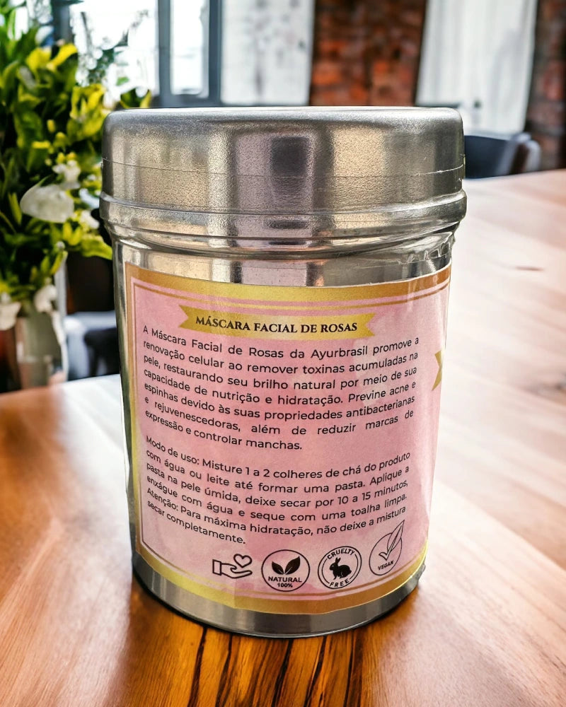Máscara Facial de Rosas - Hidrata Renova e Clareia a Pele - Ayur Brasil