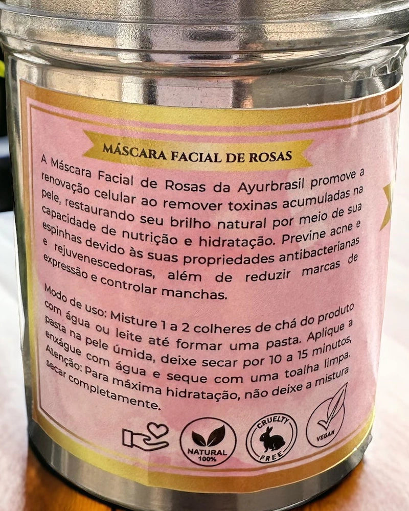 Máscara Facial de Rosas - Hidrata Renova e Clareia a Pele - Ayur Brasil