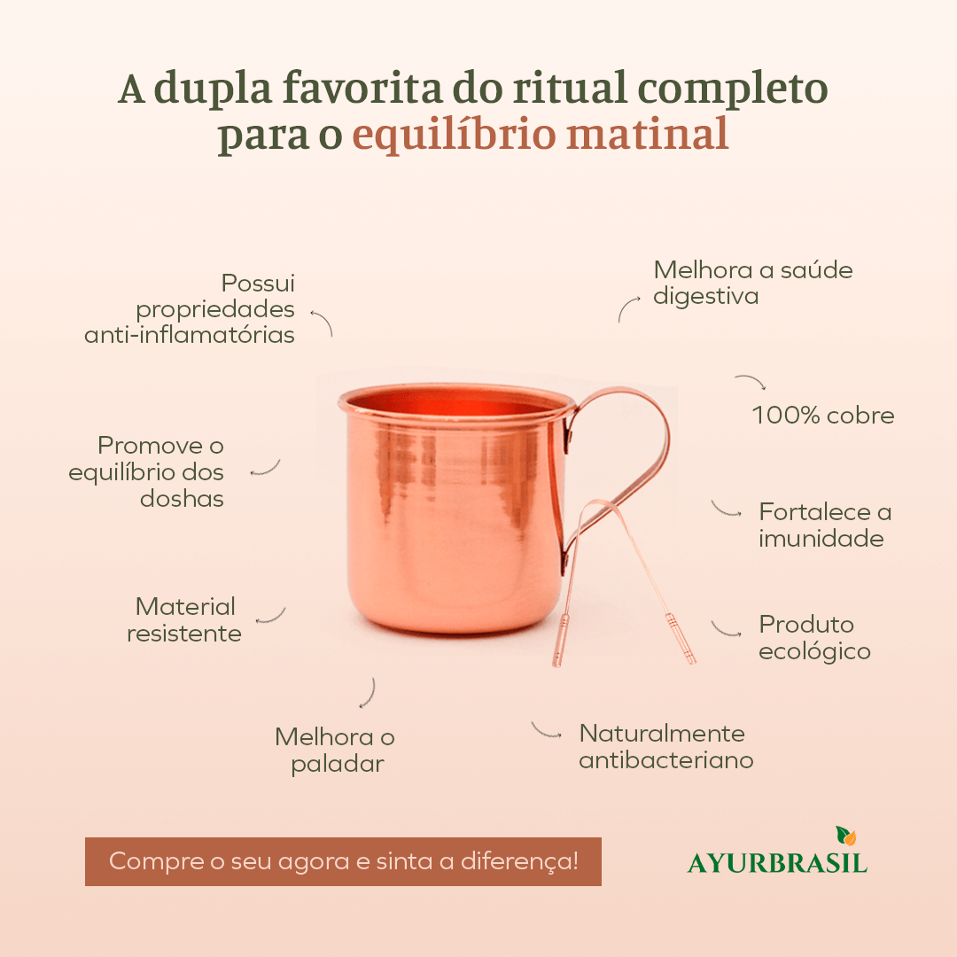 Kit Limpador de Língua e Caneca de Cobre Puro - Ayur Brasil