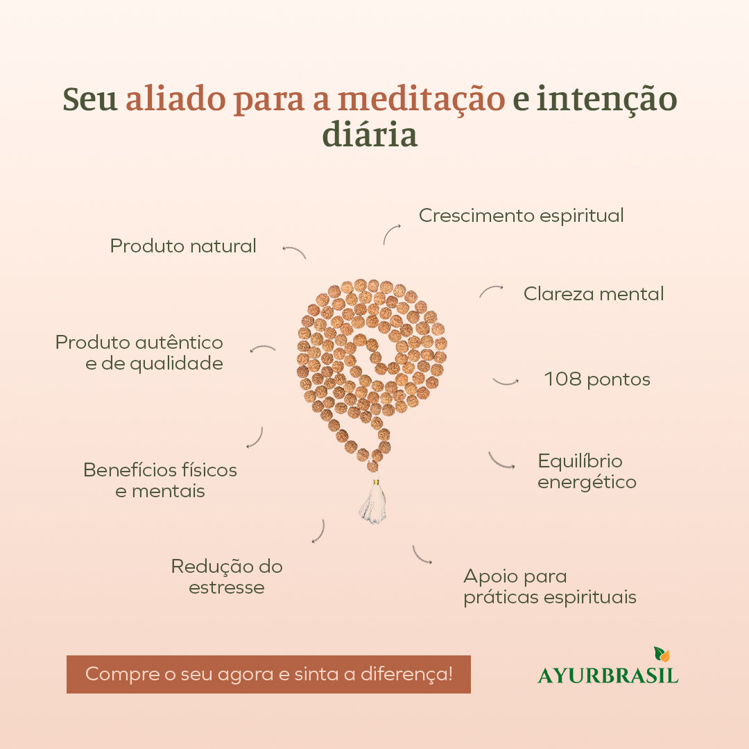 Japamala de Rudraksha Panchamukhi 108 contas - Ayur Brasil
