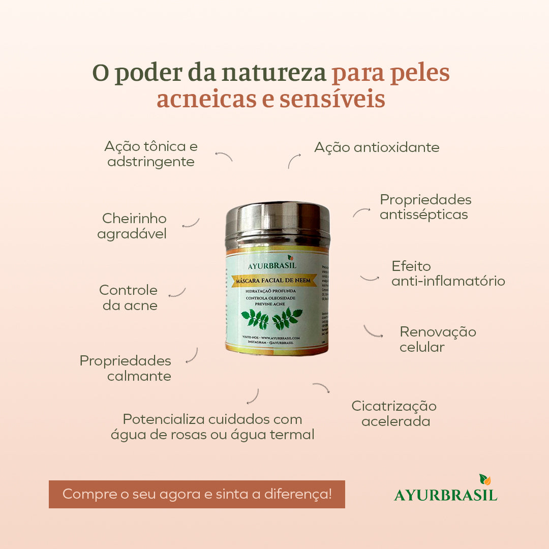 Máscara Facial de Neem - Solução para Peles Oleosas e Acneicas - Ayur Brasil