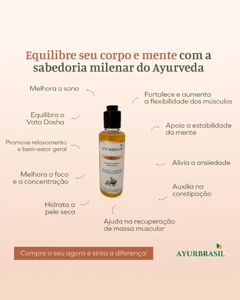 Óleo de Massagem Vata 140ml – Equilíbrio, Relaxamento e Hidratação Profunda - Ayur Brasil