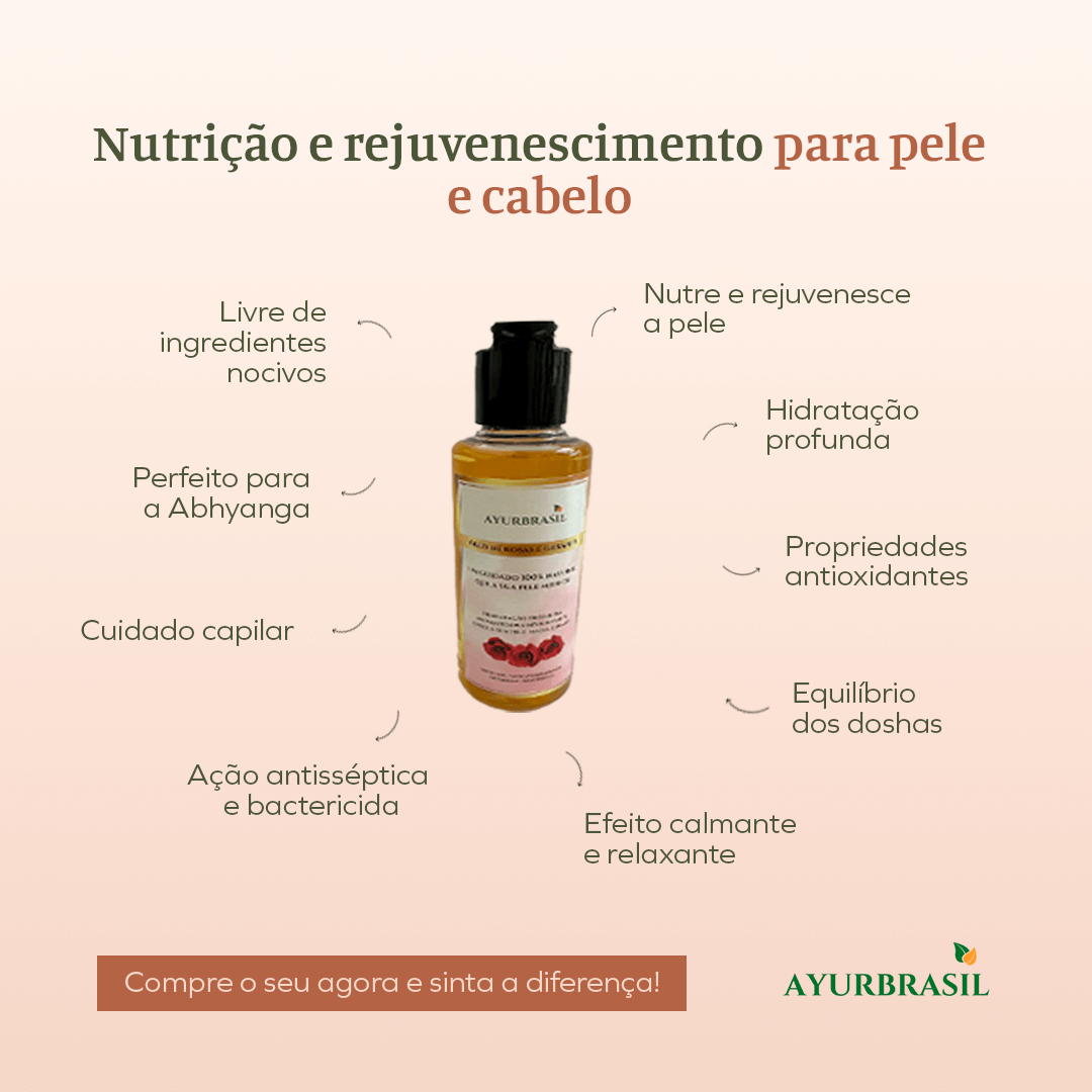 Óleo de Rosas e Gerânio 140ml – Nutrição e Rejuvenescimento - Ayur Brasil