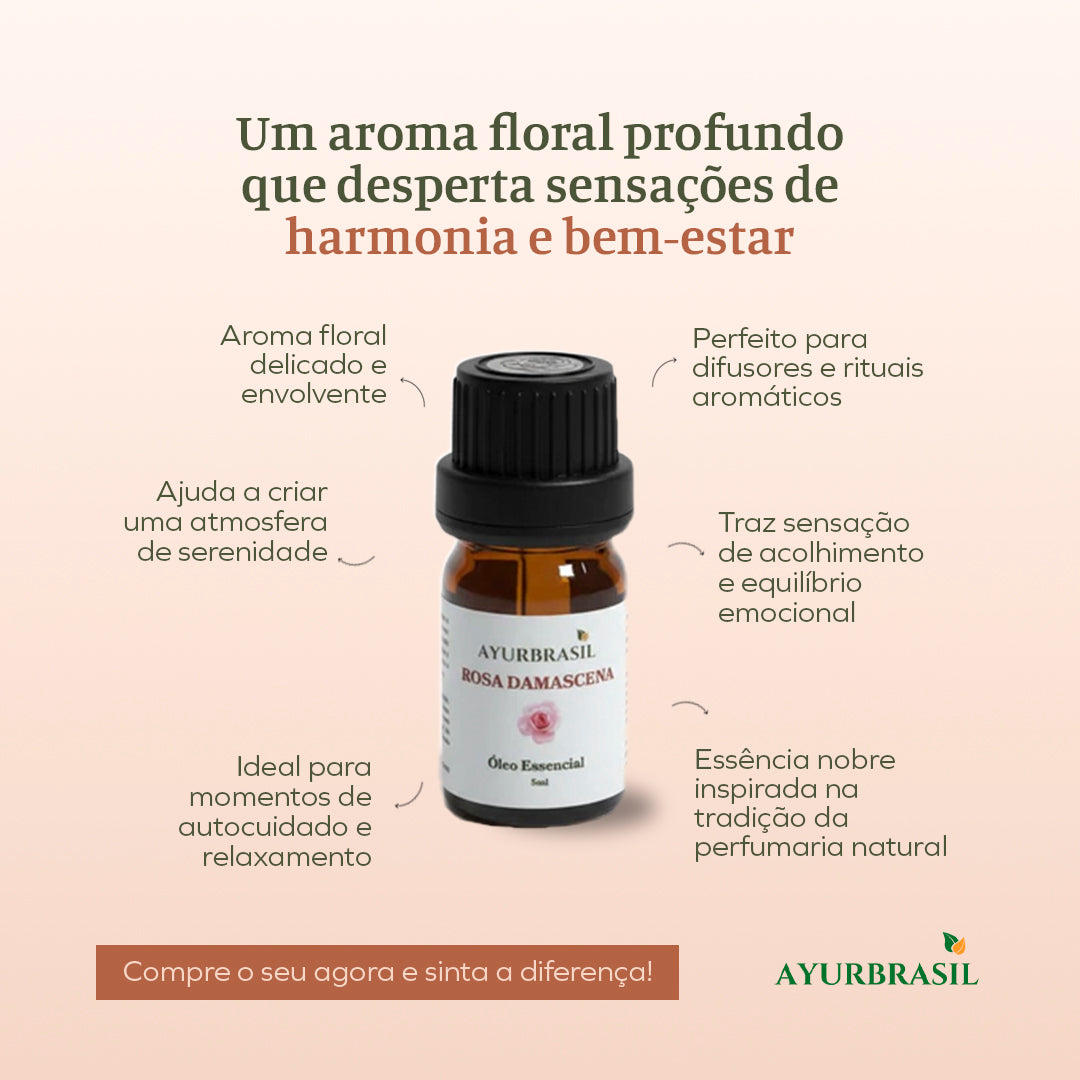 Óleo Essencial de Rosa Damascena 100% Puro –5 ml
