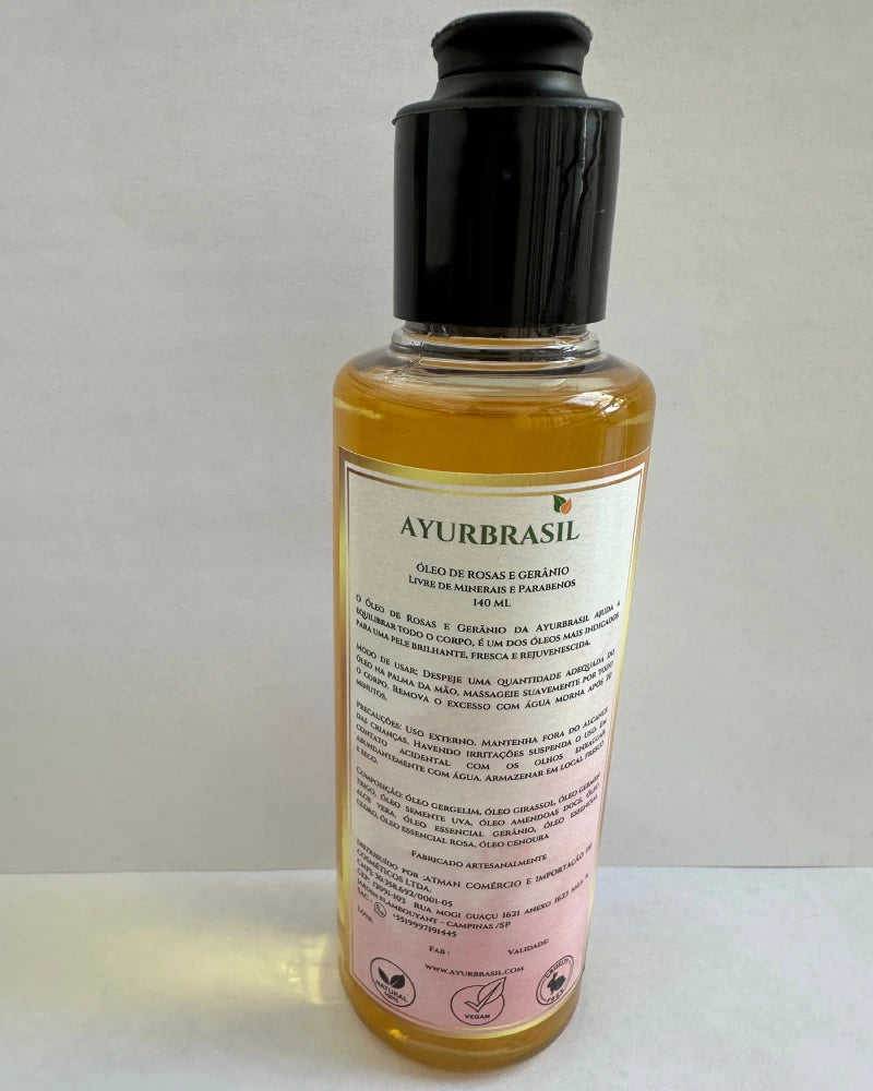 Óleo de Rosas e Gerânio 140ml – Nutrição e Rejuvenescimento - Ayur Brasil