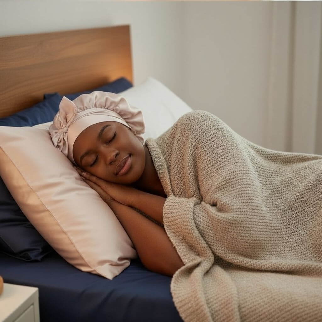 Touca de Seda Premium AyurBrasil – Ritual Noturno para Cabelos Saudáveis