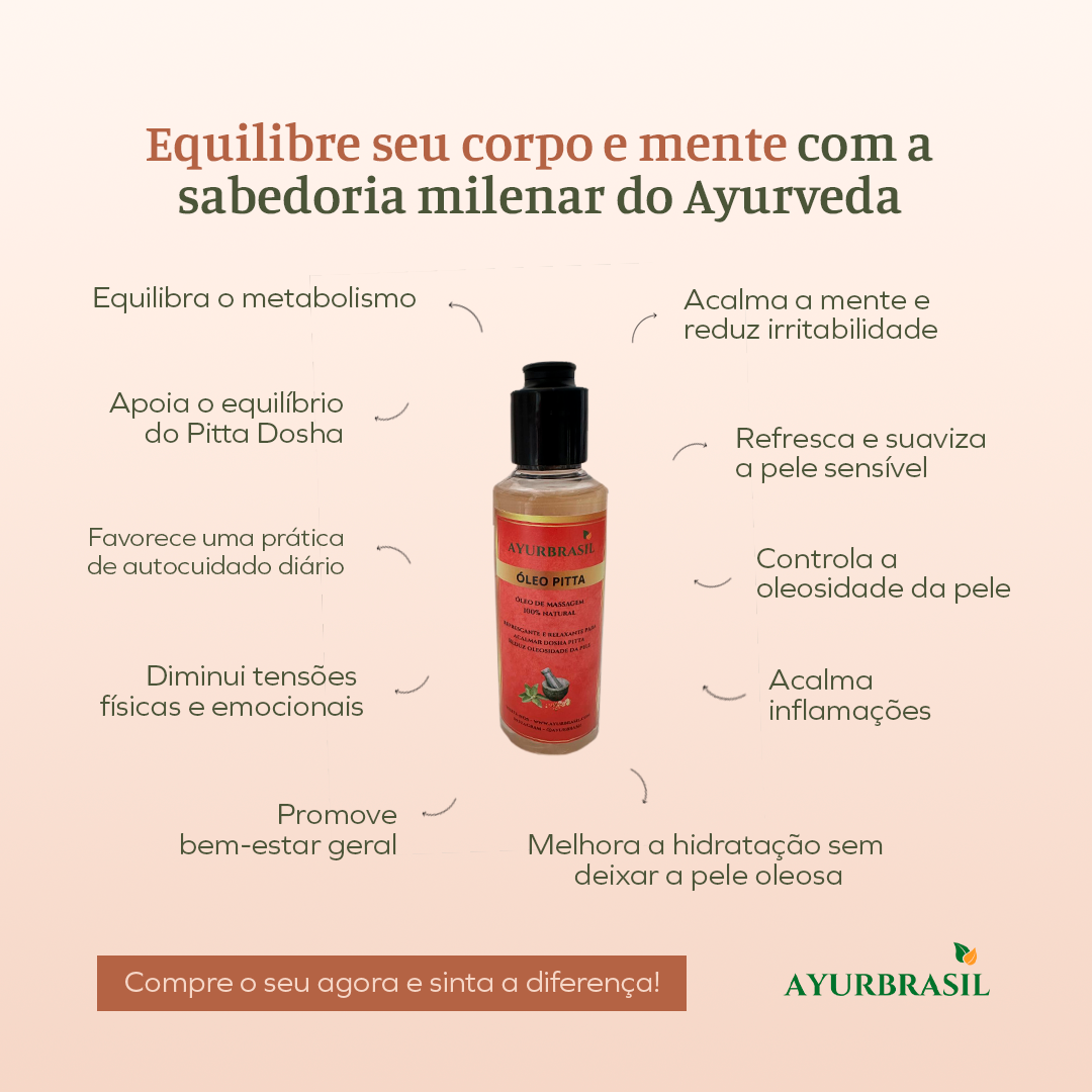 Óleo de Massagem Pitta 140ml – Equilibra o Metabolismo, Acalma a Mente e Suaviza a Pele