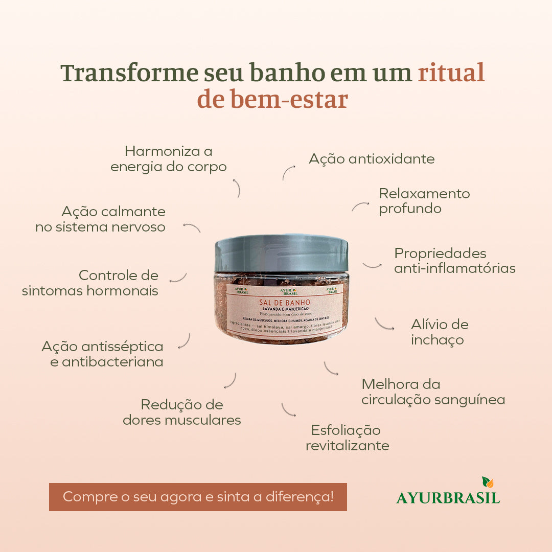 Sais de Banho Esfoliante de Lavanda e Manjericão Sagrado - Ayur Brasil