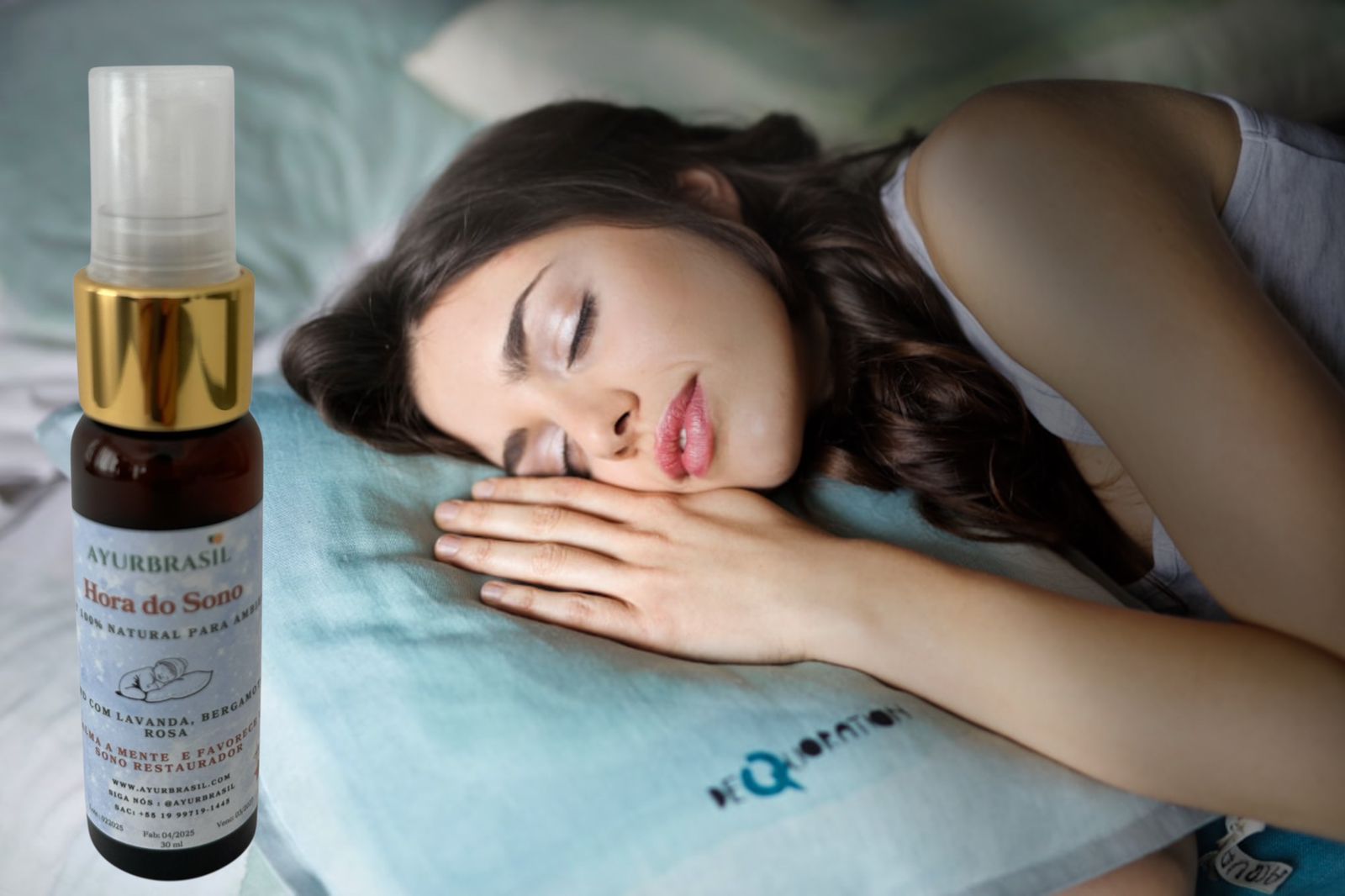 Rotina noturna ayurvédica com óleos essenciais e spray para dormir AyurBrasil.